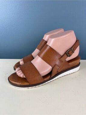 Bertuchi Spain Brown Leather Double Band Platform Wedge Sandals Womens 38 US 7.5